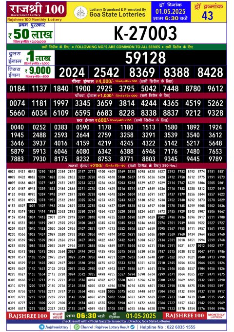 Rajshree Lottery Result Today
