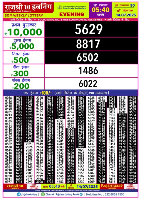 Rajshree Lottery Result Today