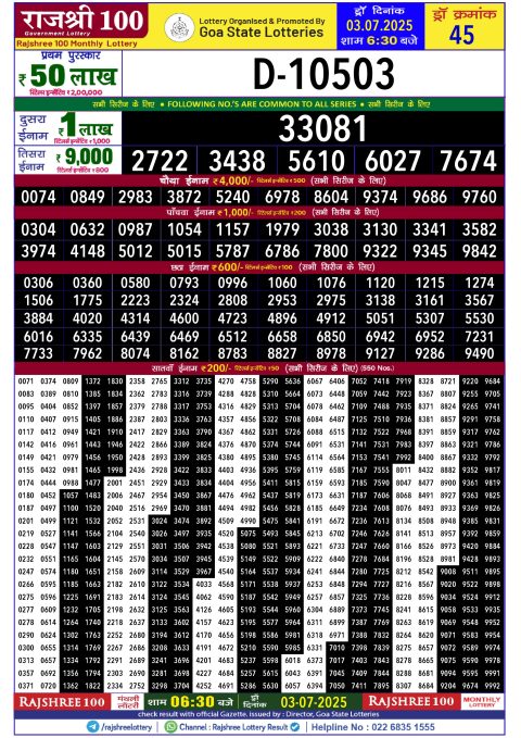 Rajshree Lottery Result Today