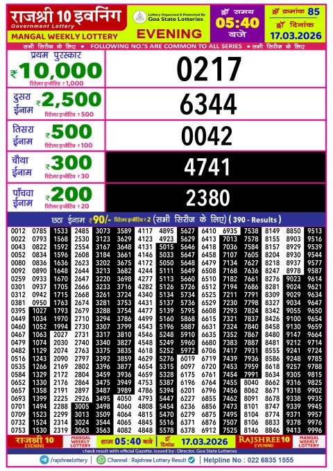 Rajshree Lottery Result Today