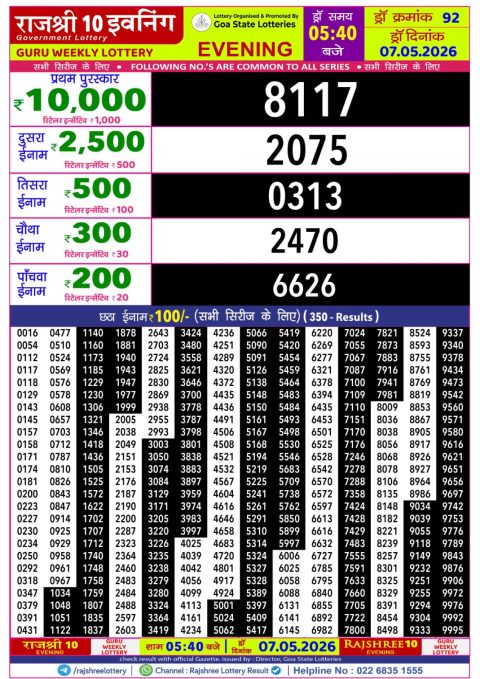 Rajshree Lottery Result Today