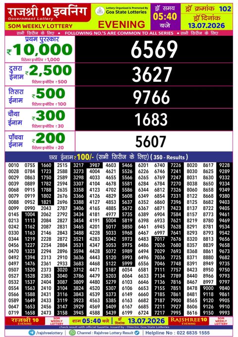 Rajshree Lottery Result Today