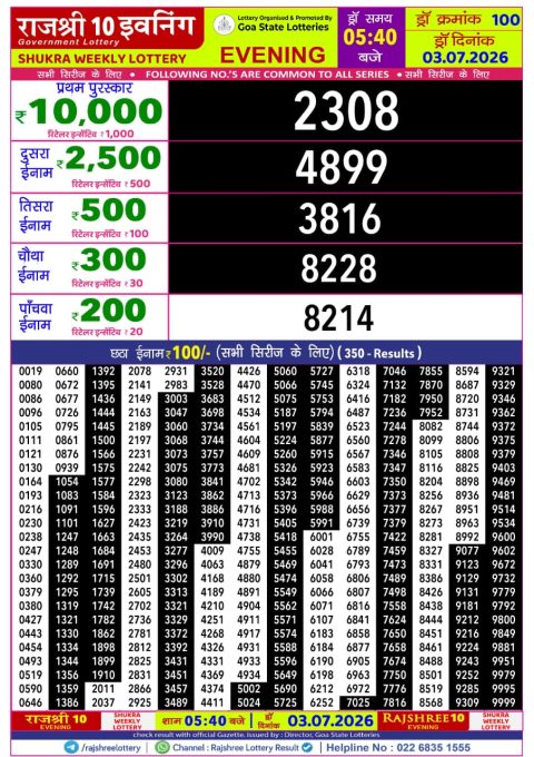Rajshree Lottery Result Today