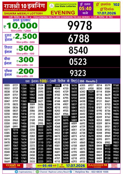 Rajshree Lottery Result Today