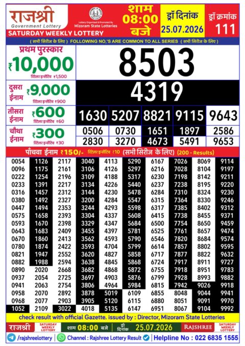 Rajshree Lottery Result Today