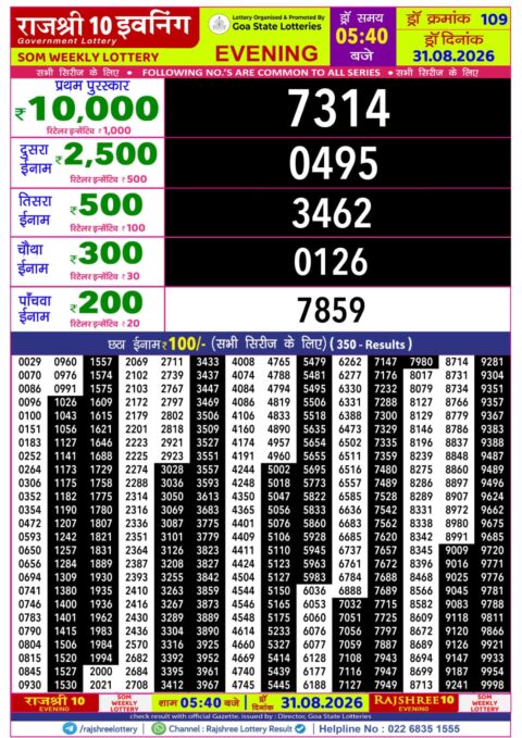 Rajshree Lottery Result Today