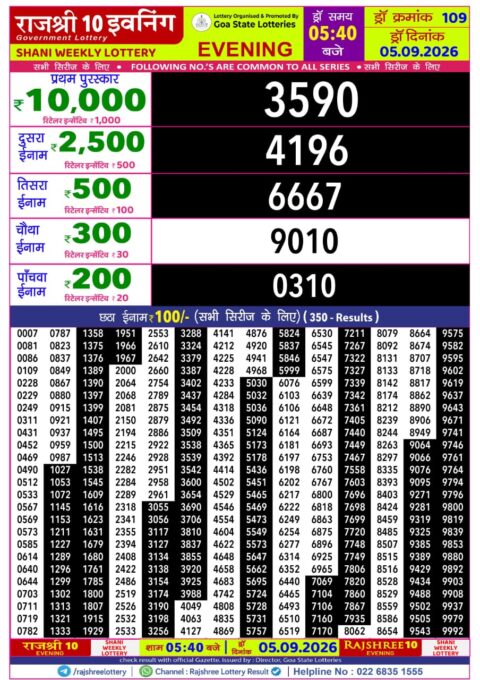 Rajshree Lottery Result Today