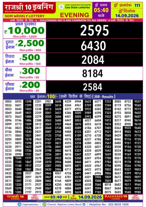 Rajshree Lottery Result Today