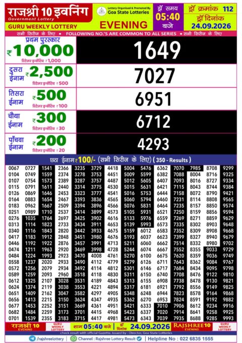 Rajshree Lottery Result Today