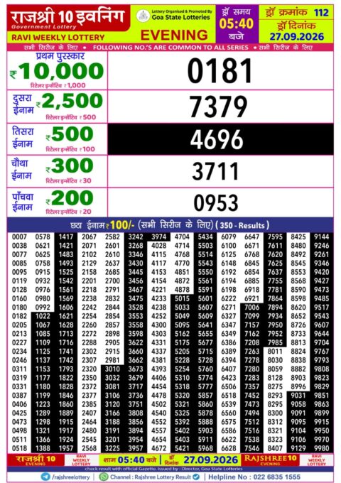 Rajshree Lottery Result Today