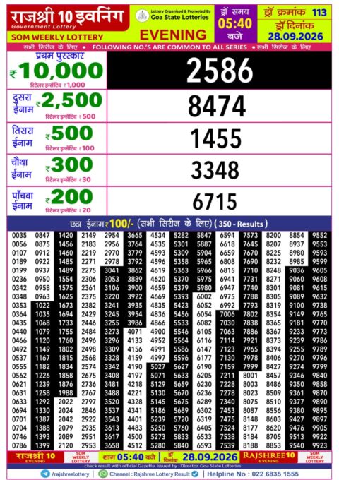 Rajshree Lottery Result Today