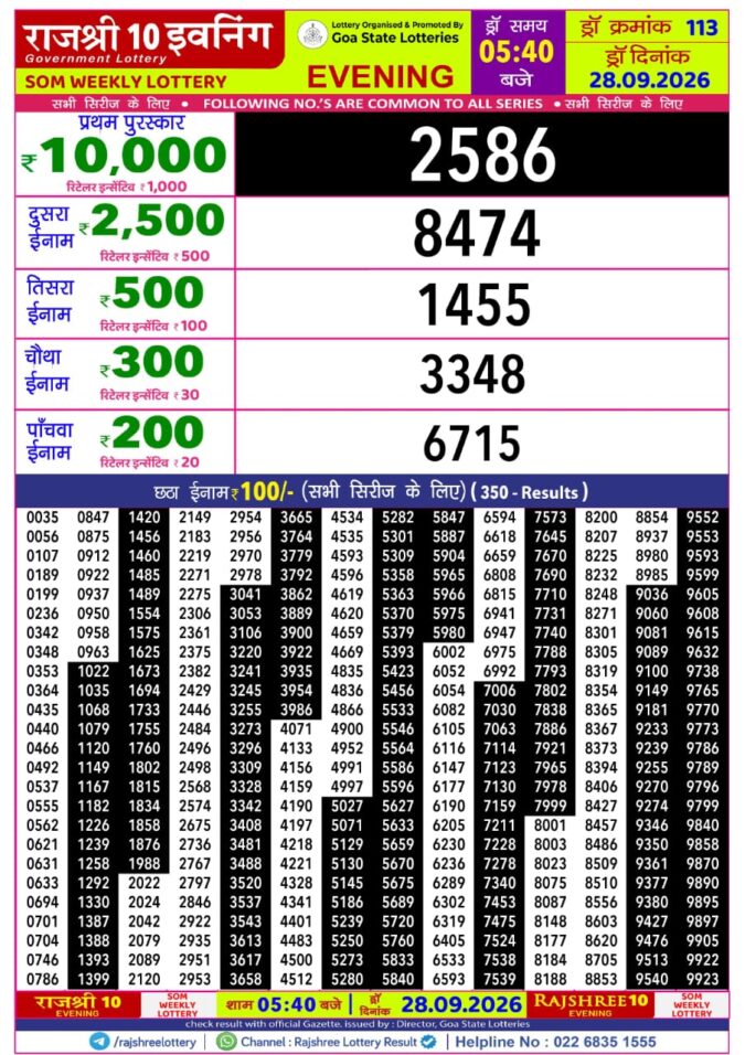Rajshree Lottery Result Today