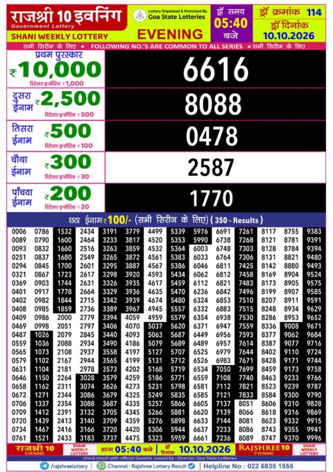 Rajshree Lottery Result Today