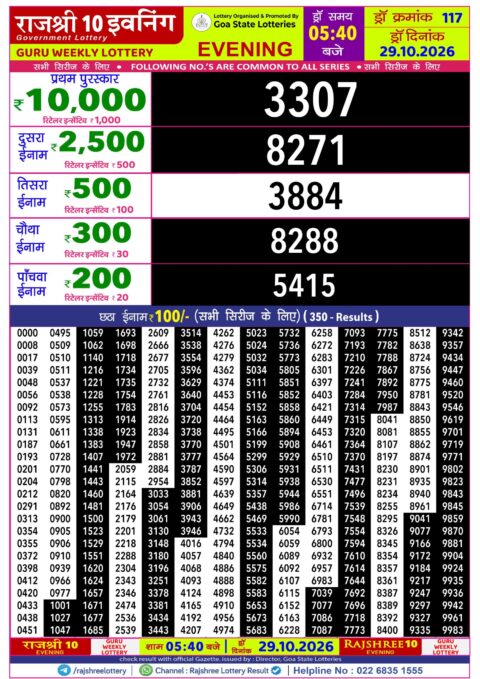 Rajshree Lottery Result Today