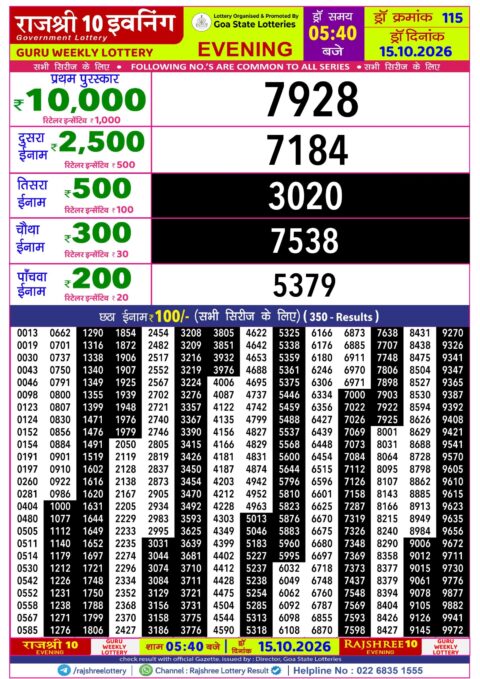 Rajshree Lottery Result Today