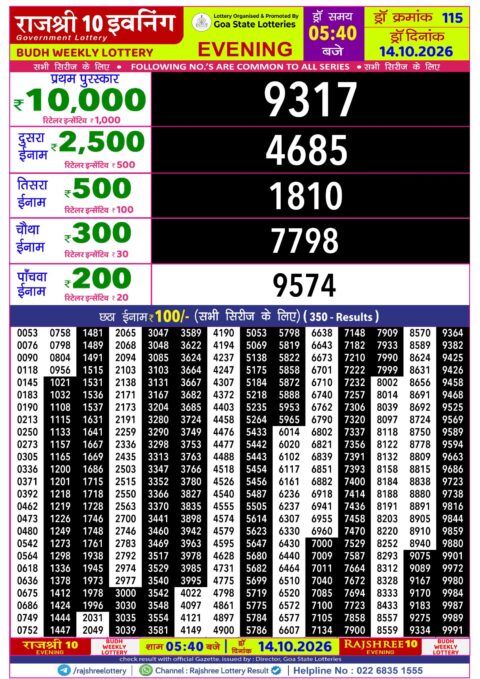 Rajshree Lottery Result Today