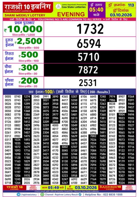 Rajshree Lottery Result Today