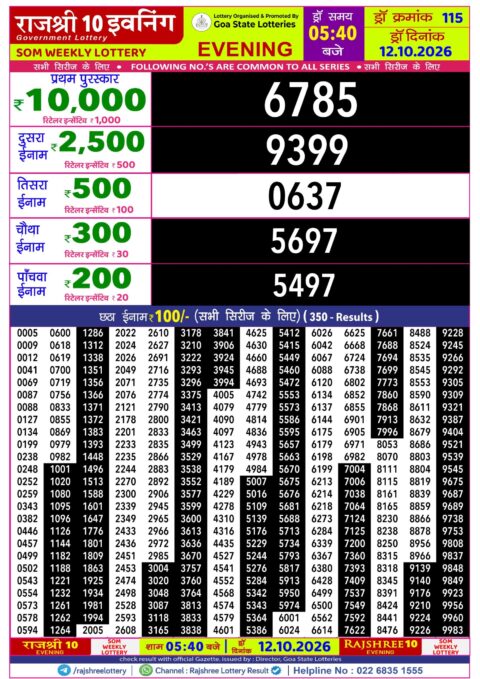 Rajshree Lottery Result Today