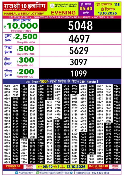 Rajshree Lottery Result Today